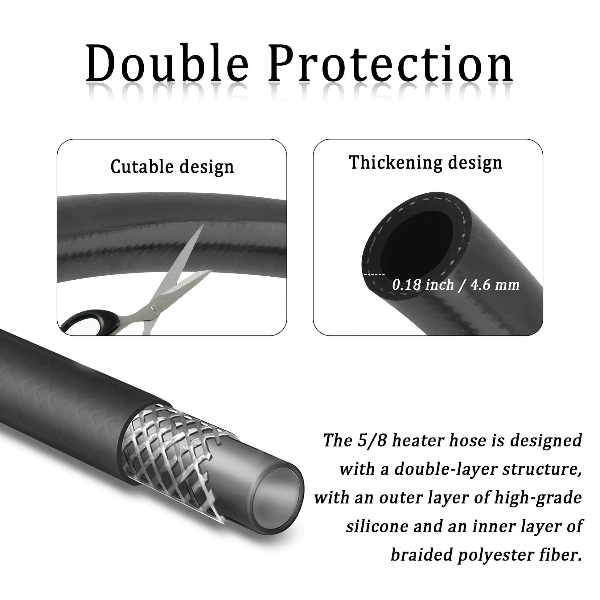Five Eighth Inch Silicone Heater Hose 16mm Inner Diameter 24mm Outer Diameter 9.84 Feet Long Water Air and Coolant Transport Heavy Duty Car Accessory Withstand Burst Pressure Up to 246 psi cutable and thickening design description