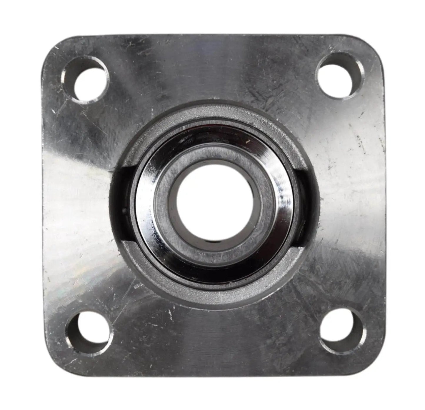 1 Inch Stainless Steel Four Bolt Flange Bearing With Grease Zerk, Wide Inner Ring, Front View, Ideal For Conveyors And Machinery