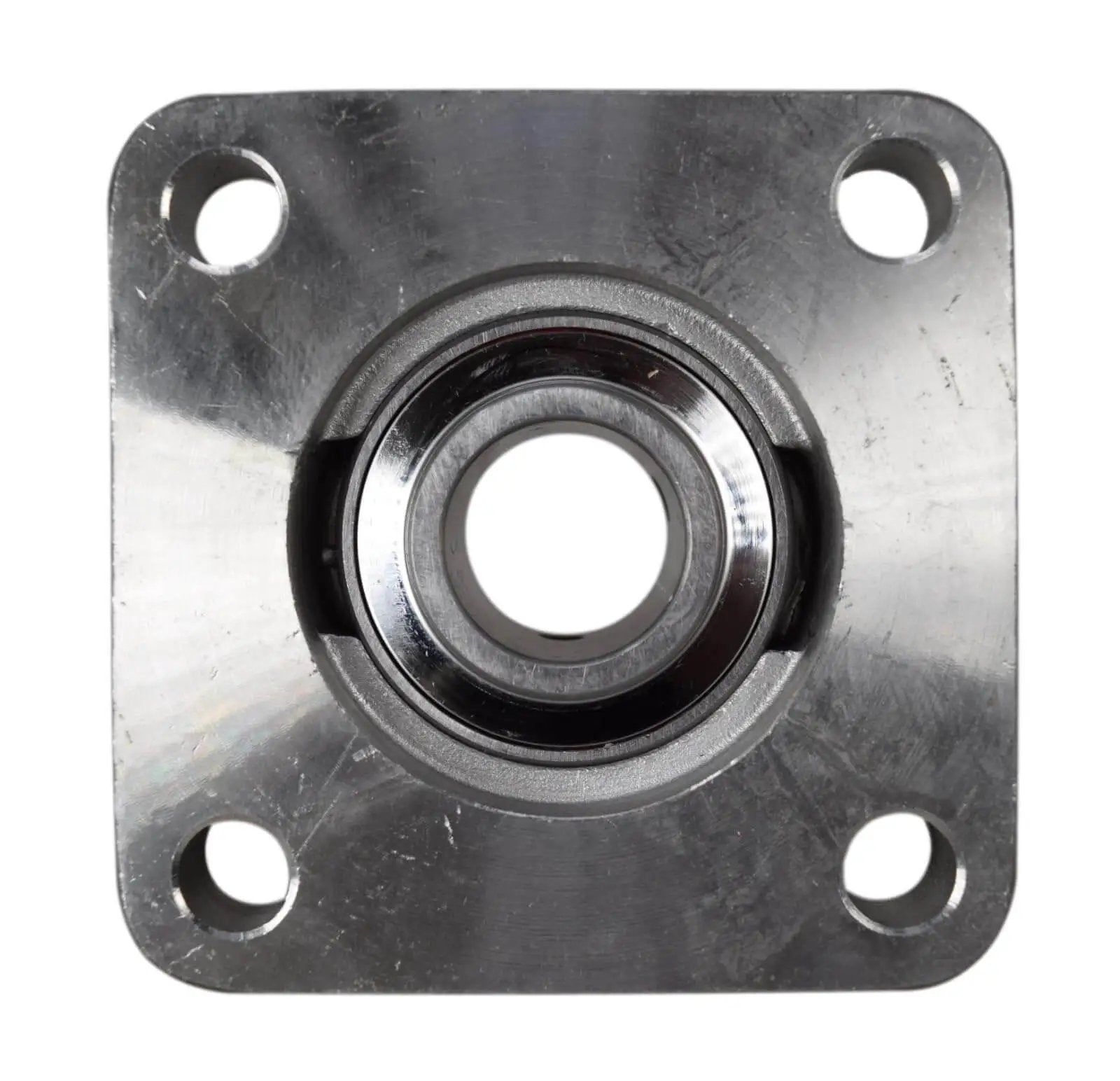 1 Inch Stainless Steel Four Bolt Flange Bearing With Grease Zerk, Wide Inner Ring, Front View, Ideal For Conveyors And Machinery