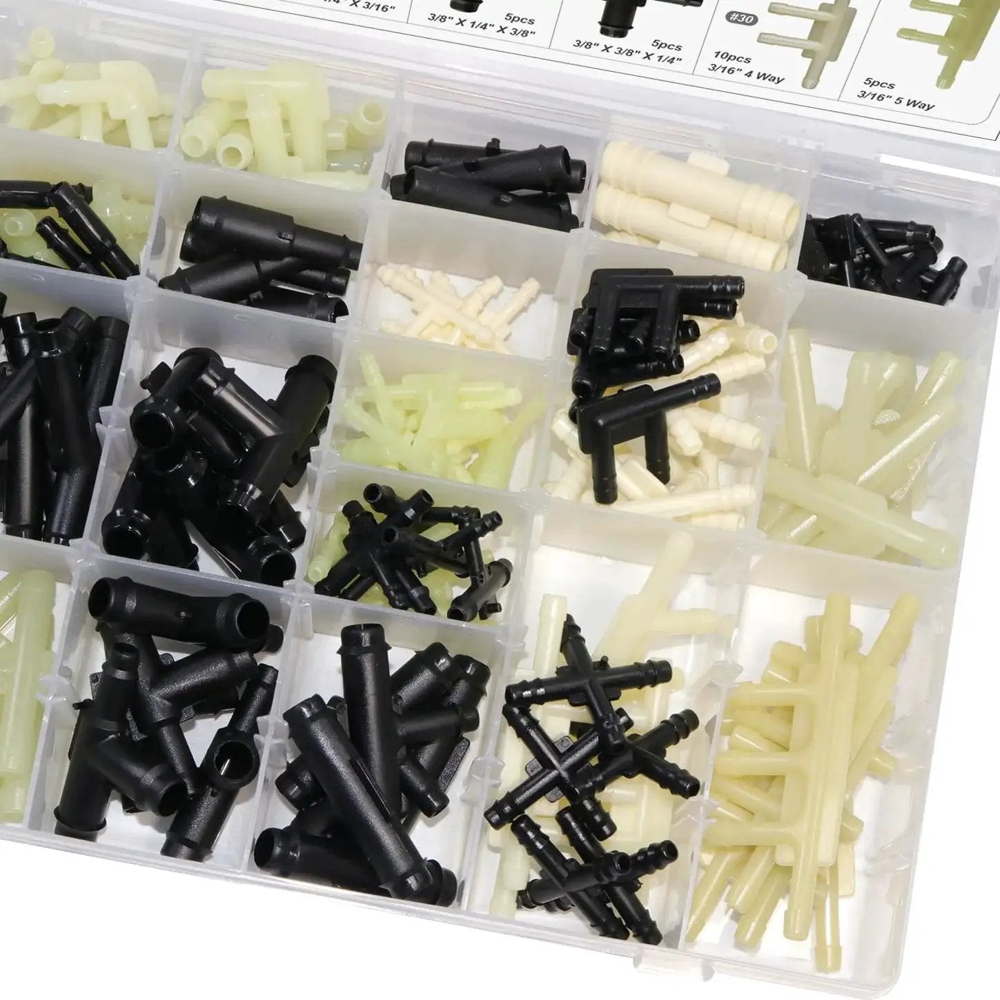 169-Pc Vacuum Connector Kit With 32 Sizes And 169 Pieces, heat resistant nylon fittings in organizer