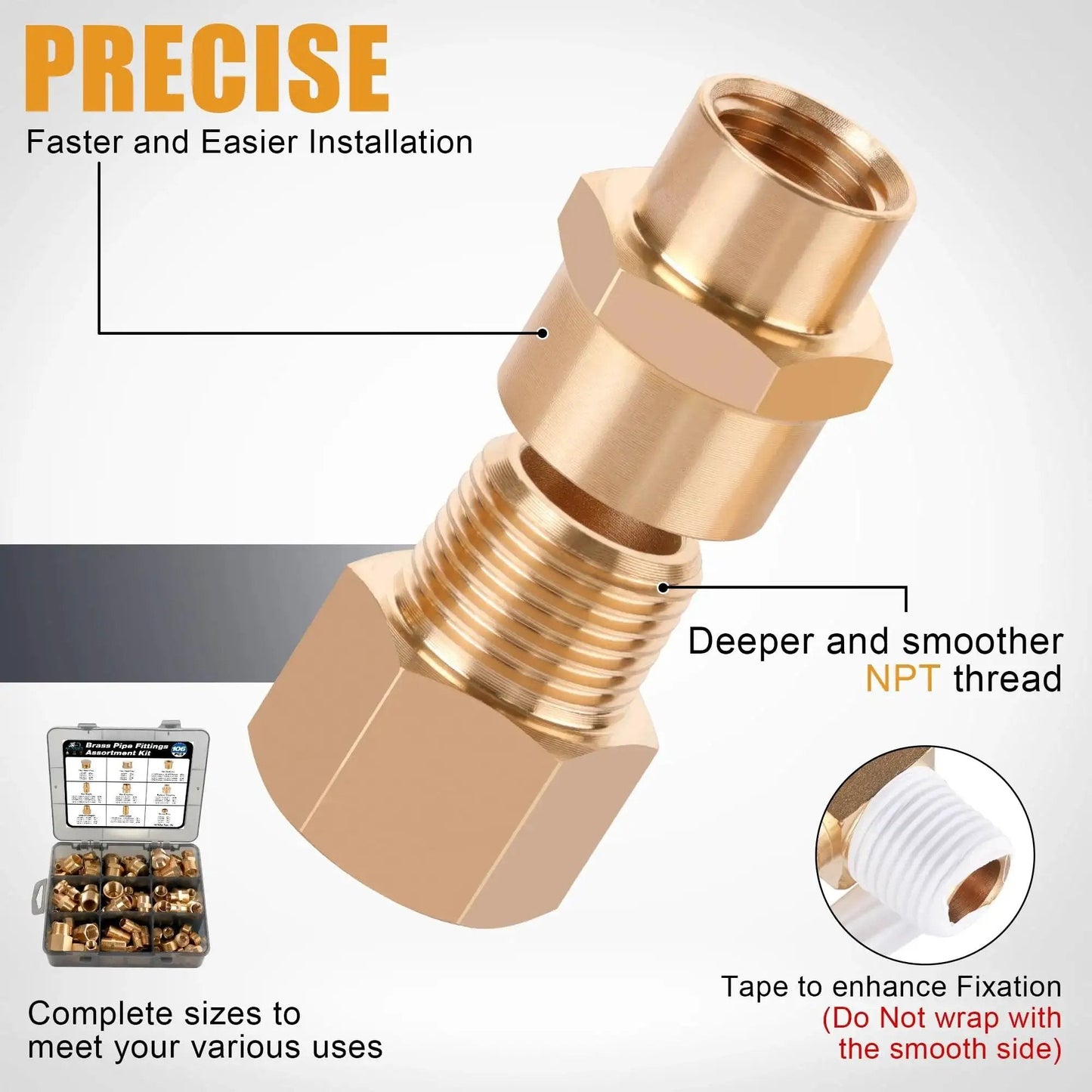106 Piece Brass Pipe Fittings Kit For DIY Pros Includes NPT Adapters Nipples Couplings Bushings Plugs Caps And Socket Plugs Pro Grade Brass Set