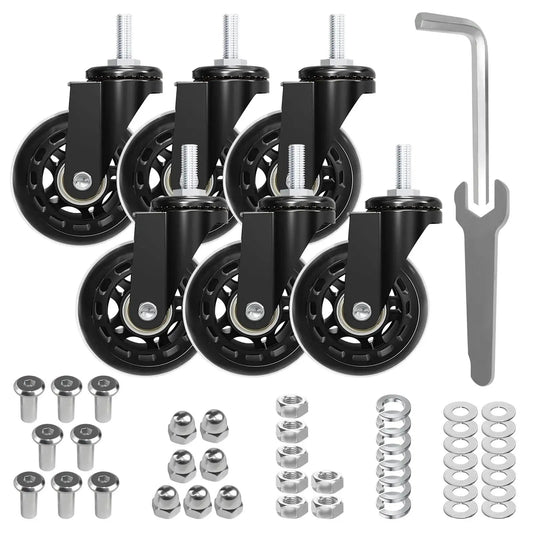 Set Of 6 Heavy-Duty 2.5 Inch Caster Wheels With Rubber Tires, 360 Degree Swivel, Quiet Rolling, hardware included
