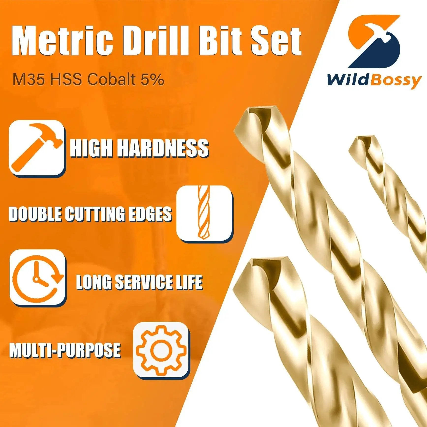 5 Percent Cobalt Drill Bits Set 19 Pcs Metric Range 1mm Through 10mm With Straight Shank Jobber HSS Twist Drill Bits