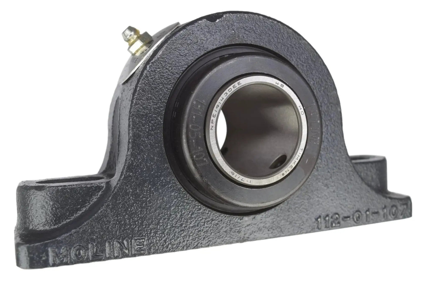 Interchangeable Type E Heavy Duty Two Bolt Pillow Block Bearing One And Seven Sixteenths Inch Model 19321107 side view