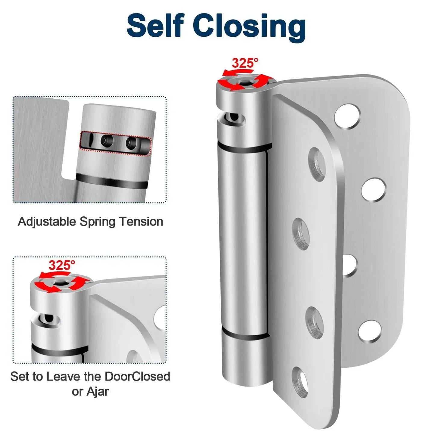 4 Inch Self Closing Door Hinges Spring Loaded Adjustable Tension For Garage Front And Back Doors Brushed Nickel UL Listed
