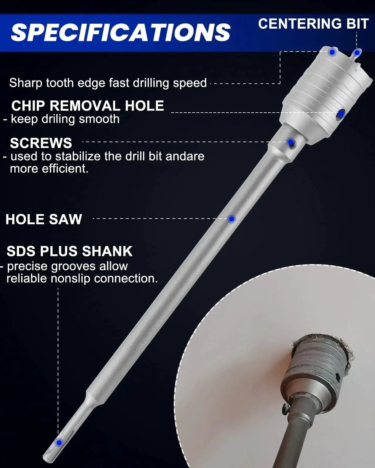 Concrete Hole Saw Kit With 30 40 50mm Drill Bits For SDS Plus Shank Wall Cutter Cement Brick Stone Drilling Heavy Duty Pro Grade