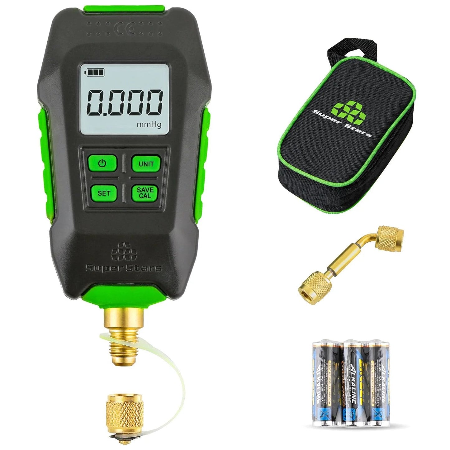 Digital Micron Vacuum Gauge For HVAC With Alarm And Temp Compensation, One Quarter Inch SAE Port, LCD Backlit Display, Pirani Sensor, Four Units, Range From 0.1 To 99999 Pa, Reads 0.75 Microns, Carrying Case Included