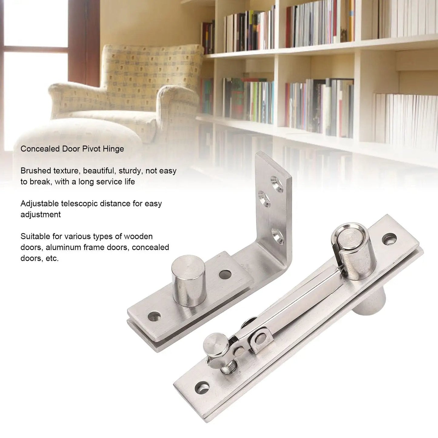 Stainless Steel Concealed Door Pivot Hinge With Adjustable Extension For Wooden Doors And Secret Doors, Smooth 180 Degree Rotation With Quiet Bearings, Heavy Duty Hardware, Ideal For Aluminum Frames And Hidden Entryways
