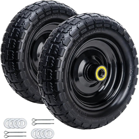Solid 10 Inch Polyurethane Tires 4.10/3.50-4 Flat Free With 3/4 Inch Bearings And 2.17 Inch Offset Hub, 2-Pack For GOR Garden Carts