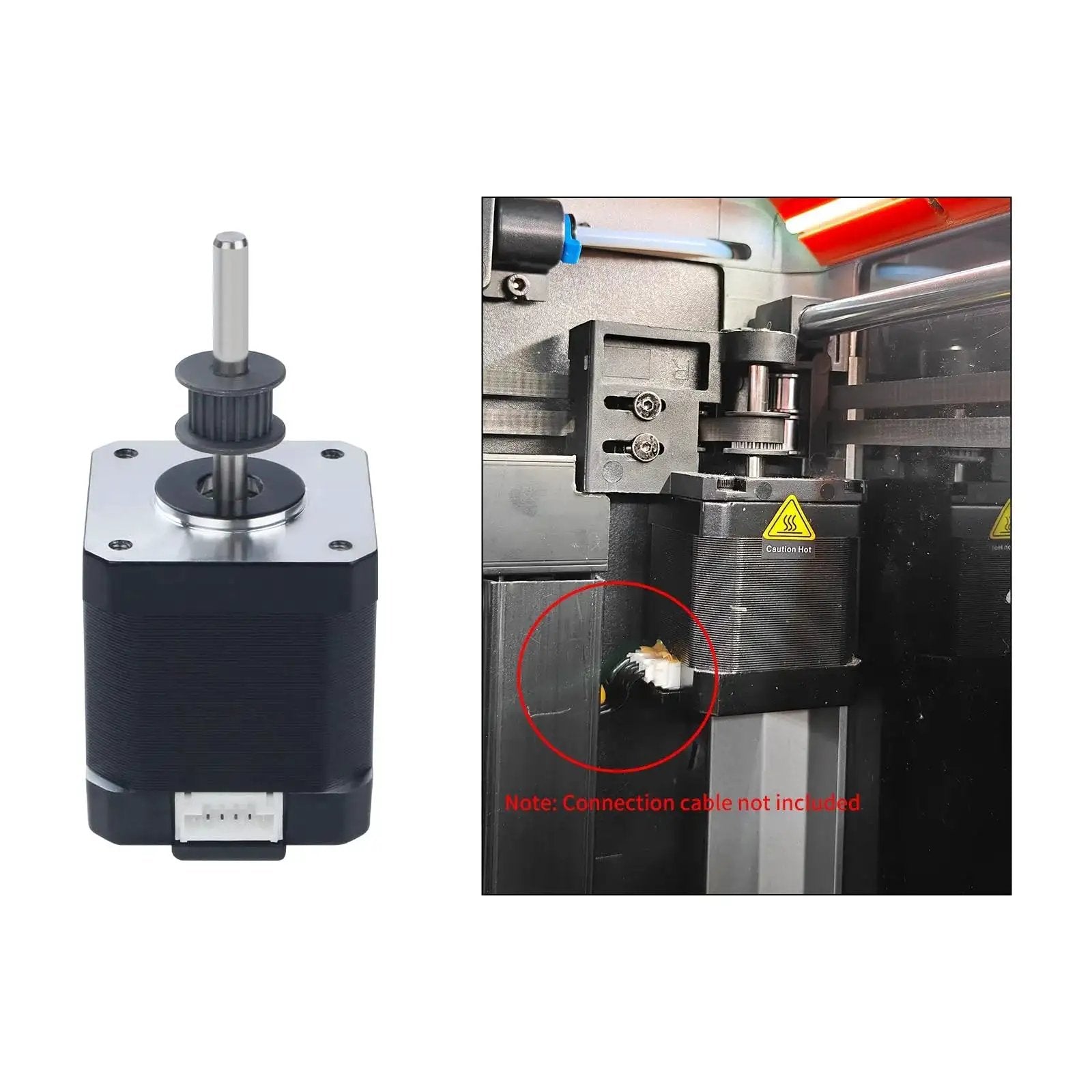 Replacement Y Axis Motor For K1 Max 3D Printer Original Nema 17 42mm 48mm shown separately and installed, note on missing wire