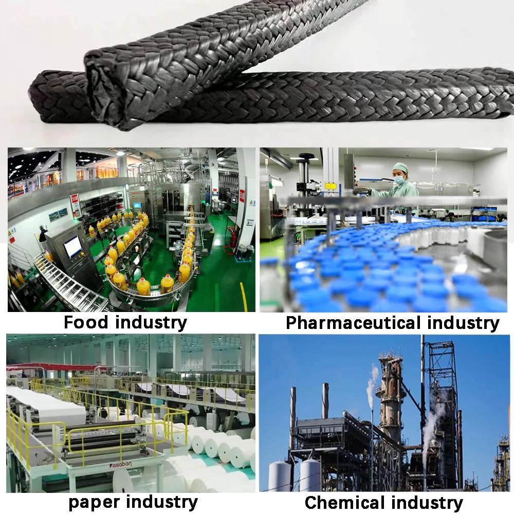 Graphitized Expanded PTFE Graphite Braided Compression Packing One Eighth Inch By One Eighth Inch Ten Feet Long in industrial settings.