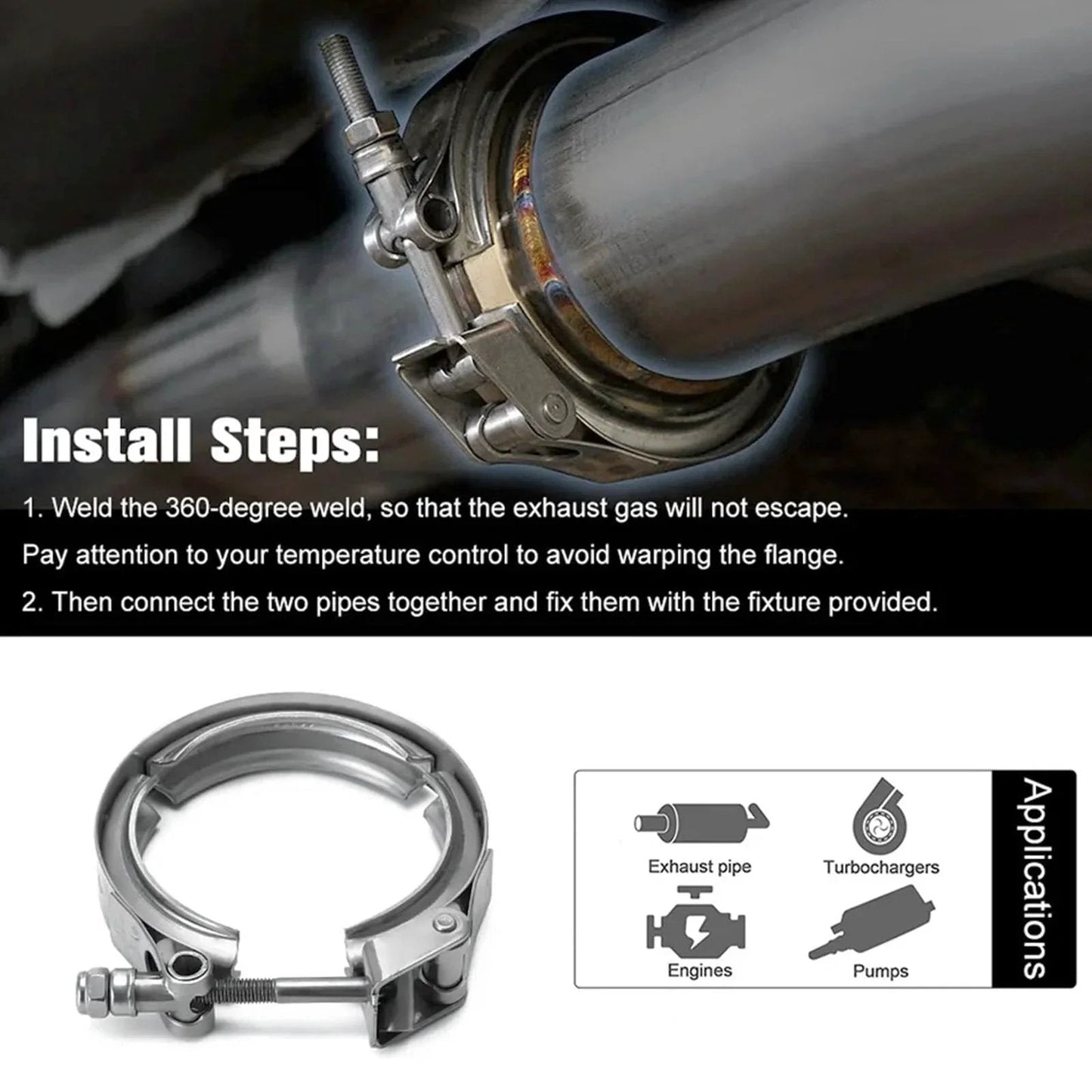 Installed 2.75 Inch Quick Release V Band Clamp Stainless Steel 304 For Exhaust Pipe Flanges And Intercooler Piping