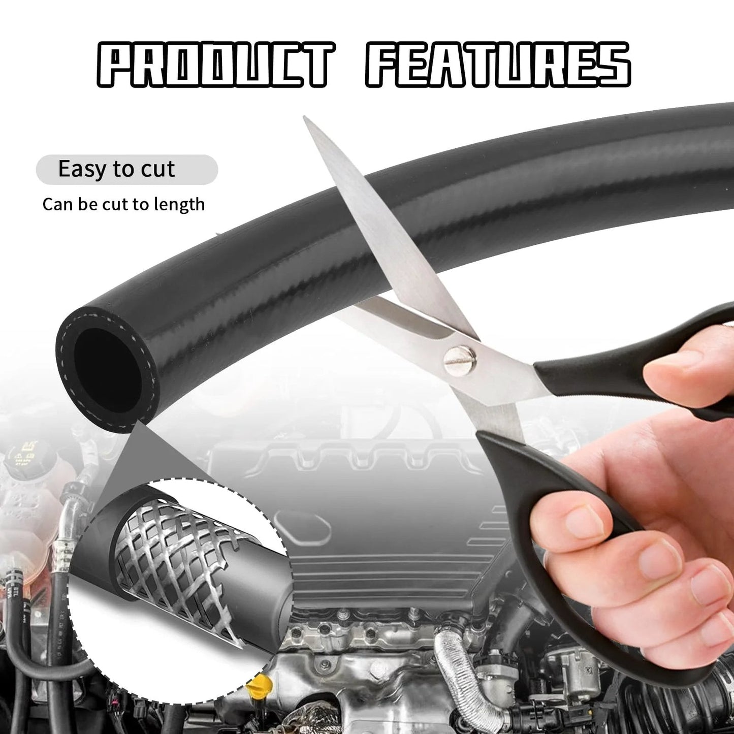 Flexible Silicone Heater Hose 9.84 Ft Long, Five Eighths Inch ID 16mm And 24mm OD, Cuttable shown being trimmed with scissors