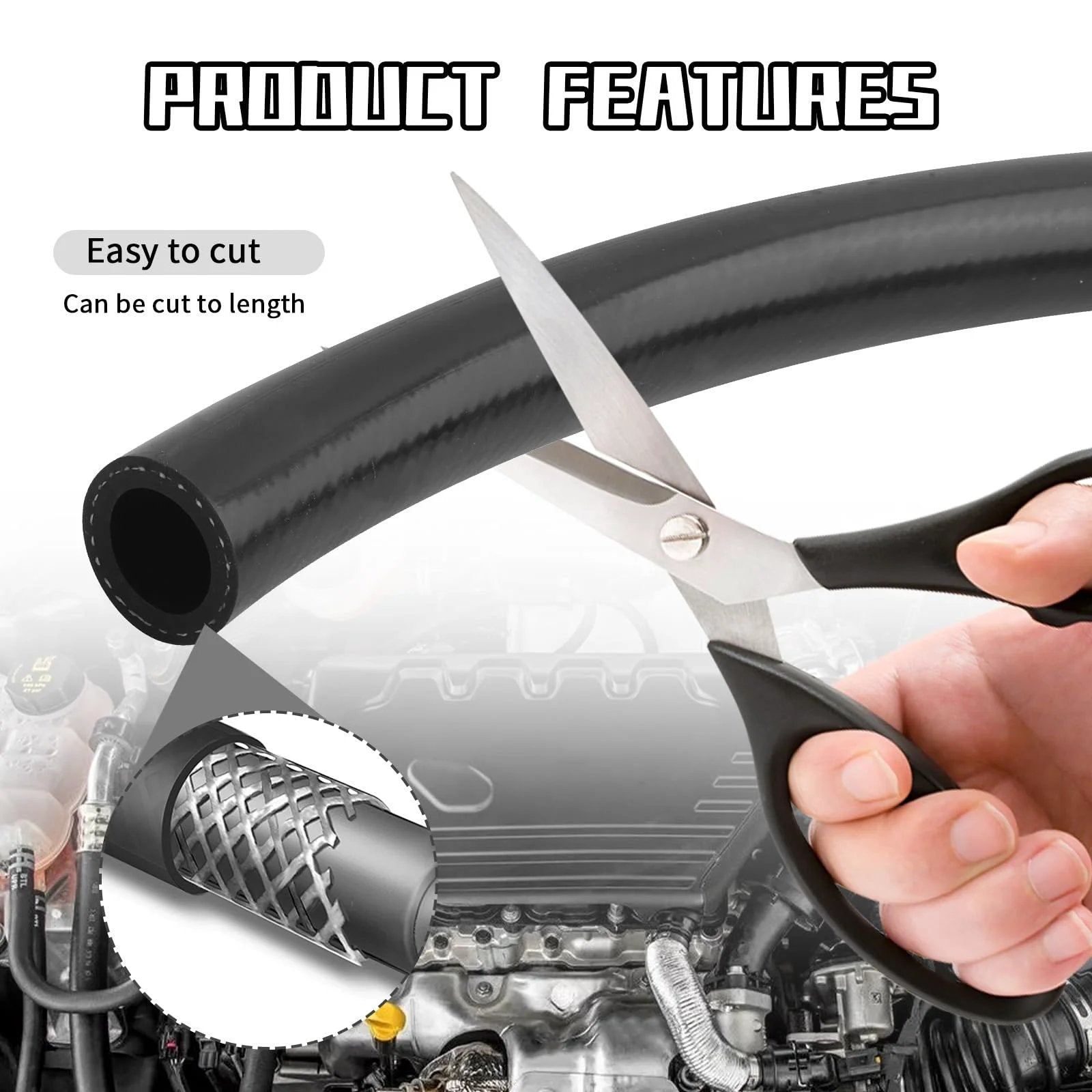 Flexible Silicone Heater Hose 9.84 Ft Long, Five Eighths Inch ID 16mm And 24mm OD, Cuttable shown being trimmed with scissors