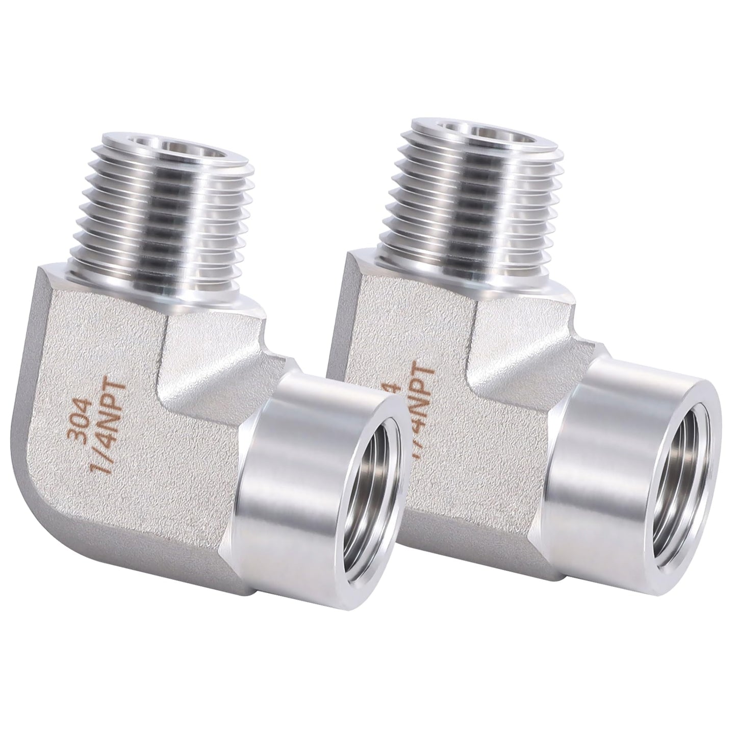Stainless Steel 90 Degree Pipe Fitting Elbow One Quarter Inch NPT Male To One Quarter Inch NPT Female Two Pack