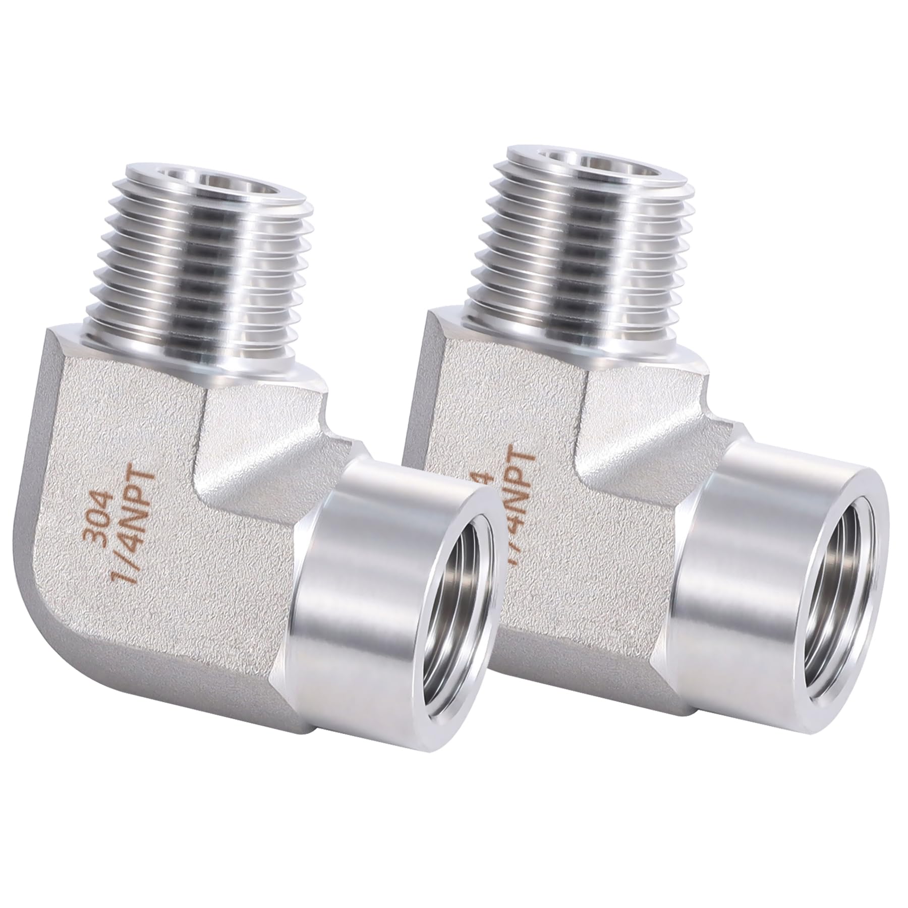 Stainless Steel 90 Degree Pipe Fitting Elbow One Quarter Inch NPT Male To One Quarter Inch NPT Female Two Pack