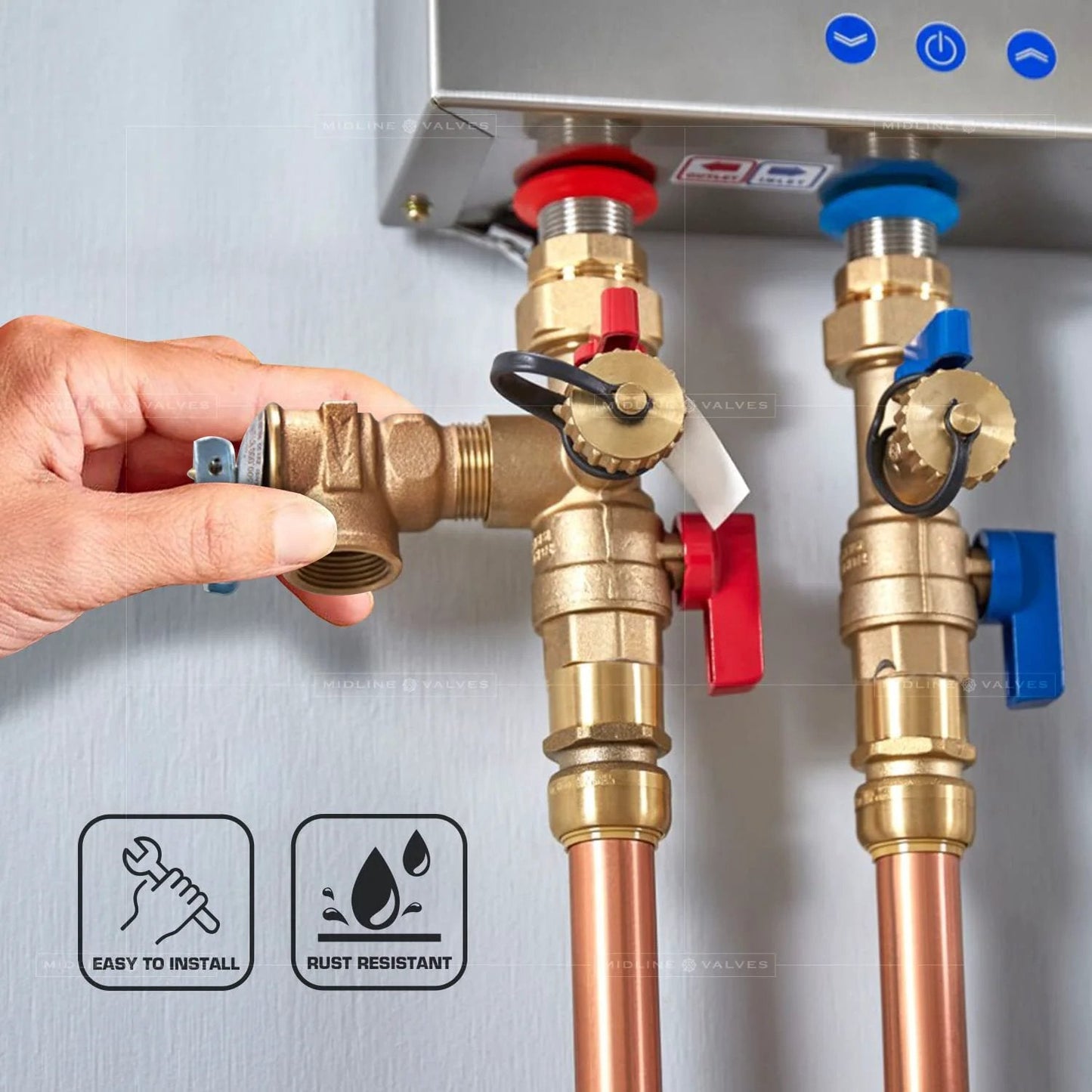 Pressure Relief Valve For Tankless Water Heater Heavy Duty Forged Brass Three Quarter Inch FIP To MIP Lead Free Dezincification Resistant
