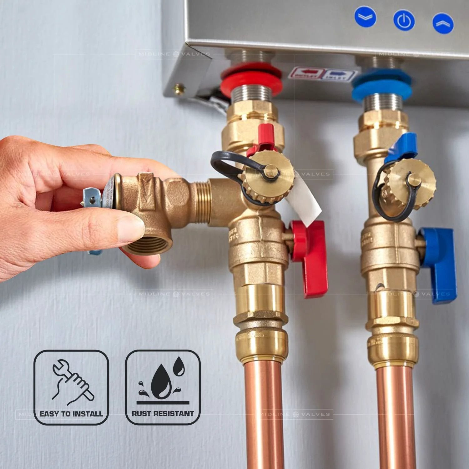 Pressure Relief Valve For Tankless Water Heater Heavy Duty Forged Brass Three Quarter Inch FIP To MIP Lead Free Dezincification Resistant