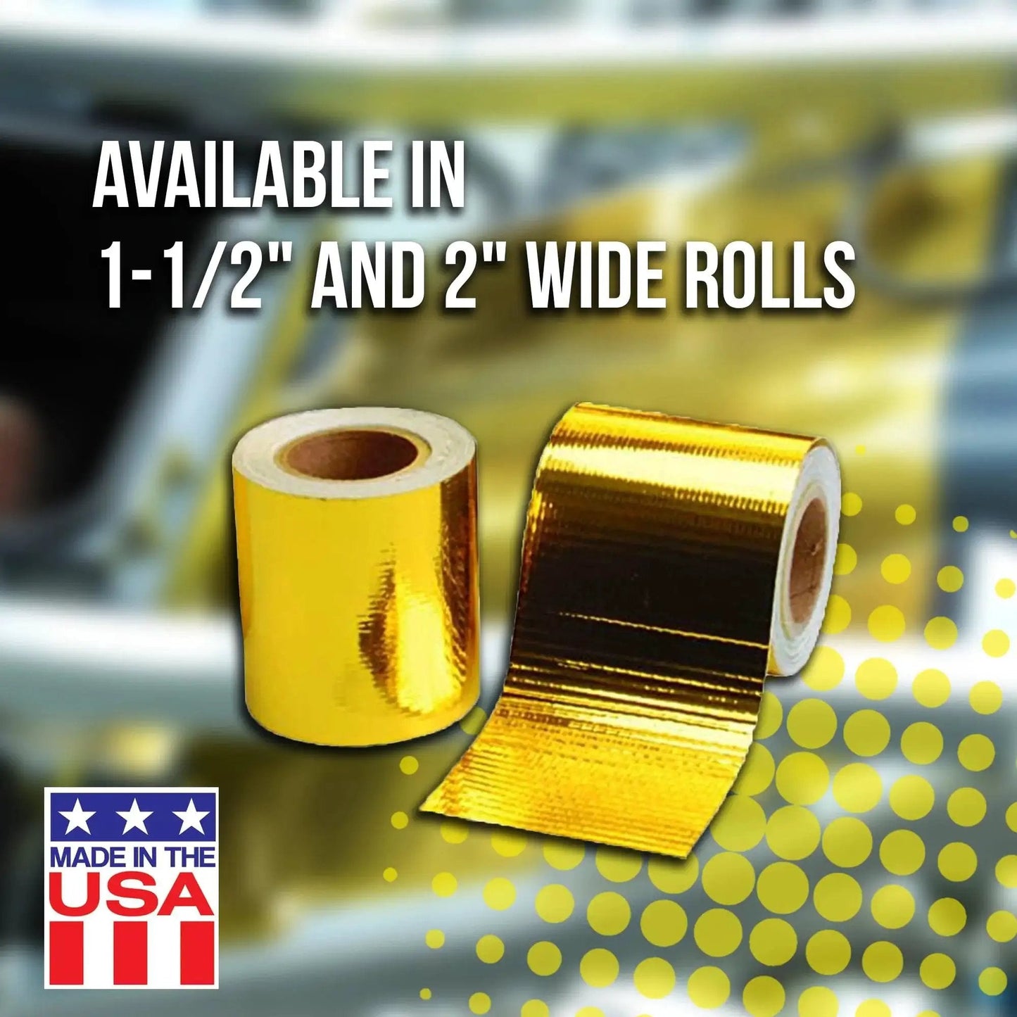Reflect-A-Gold High Temperature Reflective Adhesive Backed Insulation Tape 2 Inch By 15 Foot in roll, shiny gold surface