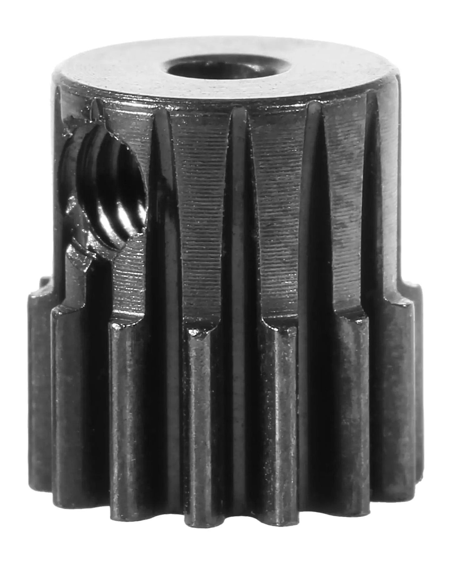 Tough As Nails Hardened Steel Pinion Gear For 1 18th Scale RC Cars 48DP 14T 2.0mm Bore showing close-up CNC machining