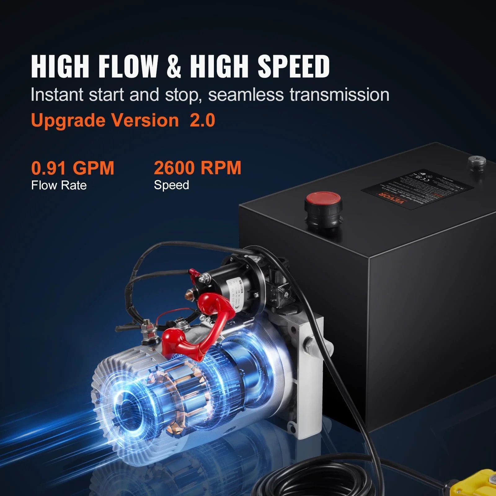 Heavy Duty 12V Hydraulic Pump Power Unit for Dump Trailers with a Four Quart Tank 0.91 GPM Flow 3200 PSI Max Pressure