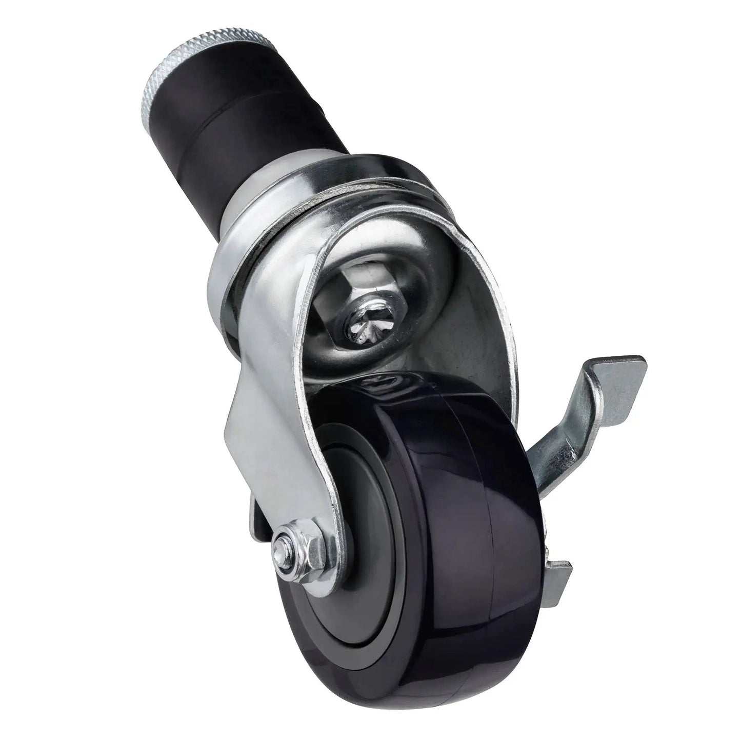 Expanding Stem Caster With Side Brake For Commercial Kitchen Prep Tables, 3-Inch Polyurethane Wheel, 4-Inch Mounting Height