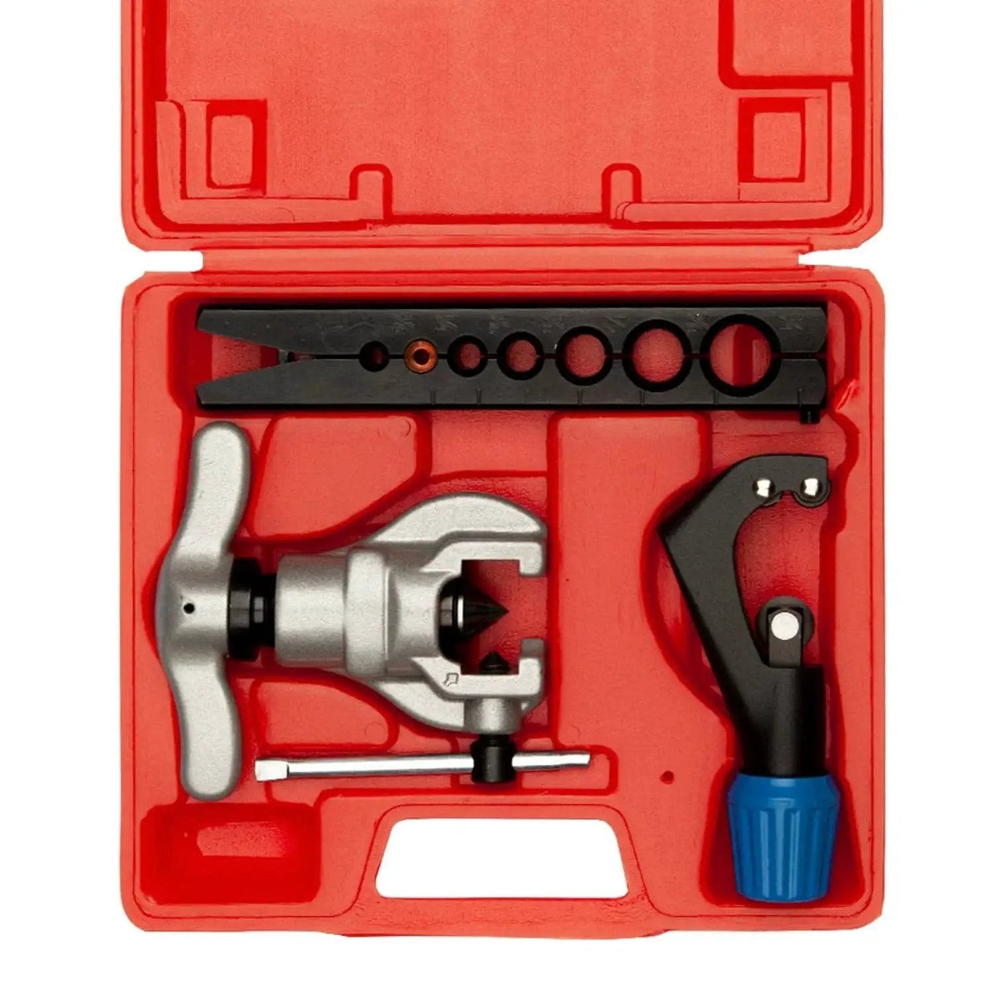 7 Die Set Eccentric Flaring Tool With 45 Degree Tube Cutter For HVAC in red carrying case