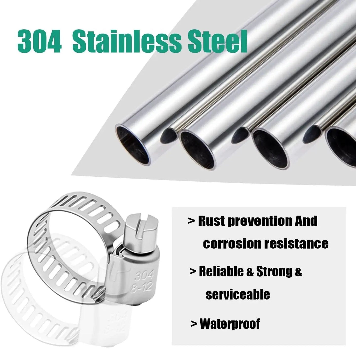 304 stainless steel material for 25 Pcs 0.3-0.5 Inch 8-12 Mm Hose Clamps, rust-resistant and durable for automotive and plumbing use
