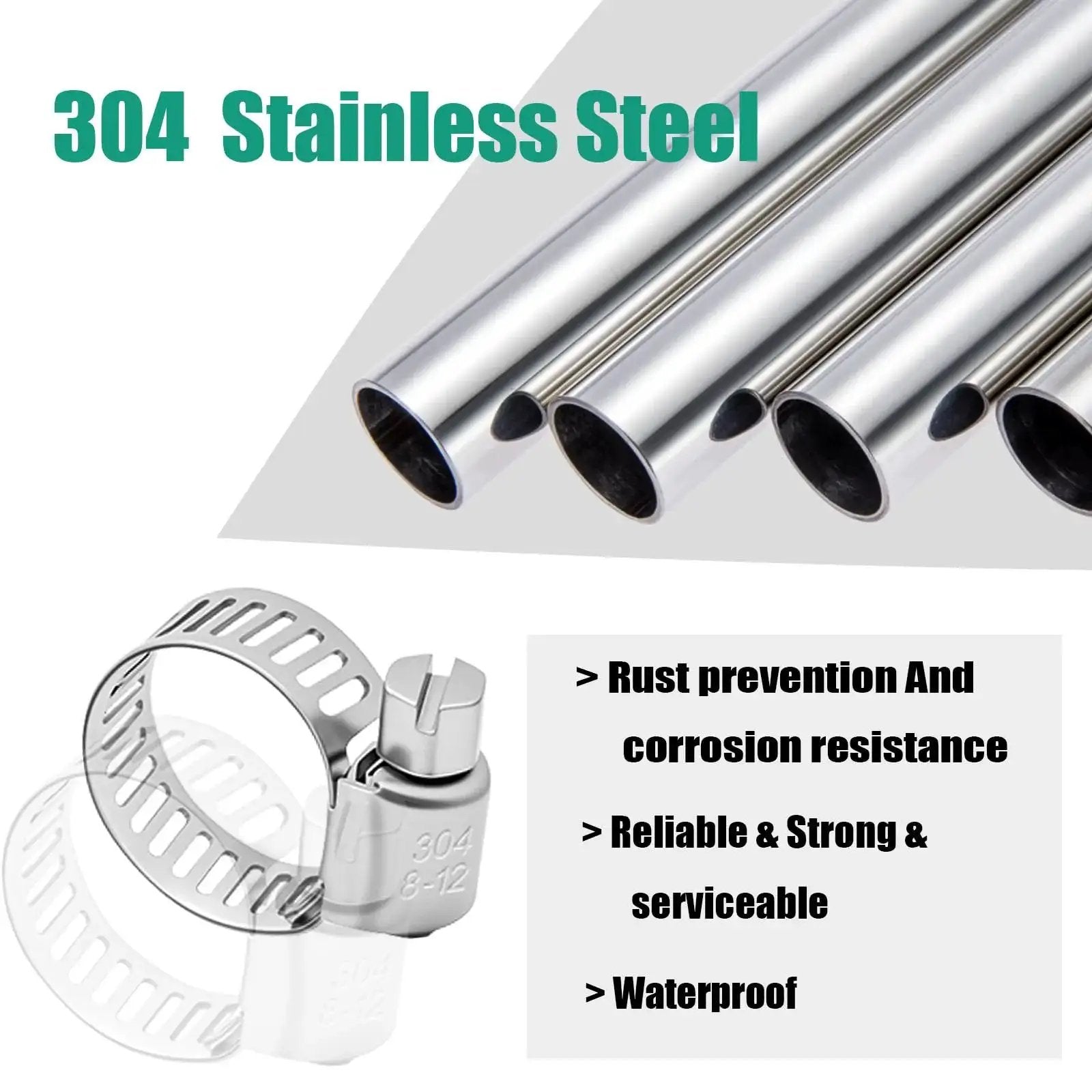 304 stainless steel material for 25 Pcs 0.3-0.5 Inch 8-12 Mm Hose Clamps, rust-resistant and durable for automotive and plumbing use