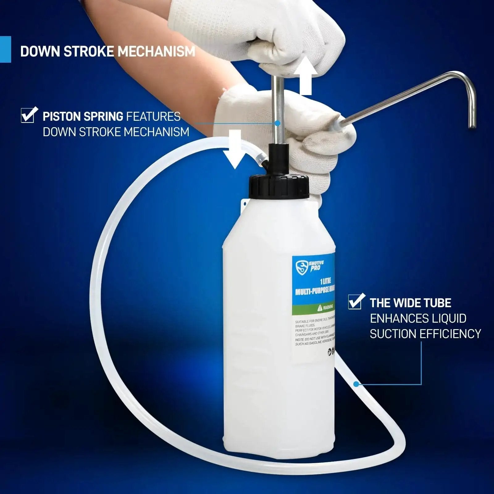 1 Liter Oil Transfer Pump For Engine And Transmission Fluids Narrow Space with hose and ergonomic handle