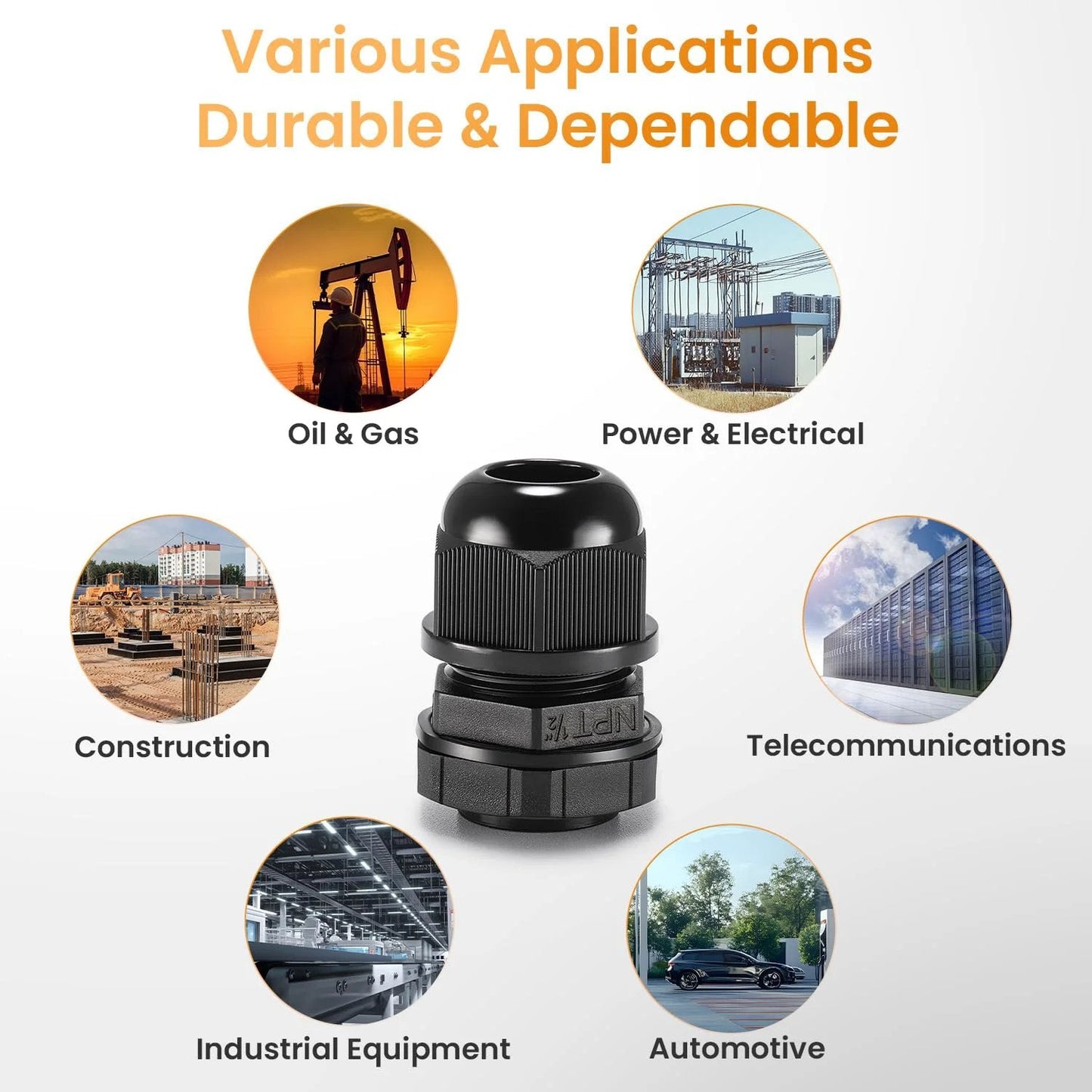 12 Pack Half Inch NPT Cable Glands Waterproof IP68 Nylon Pass Through Cord Grip Connector varied applications