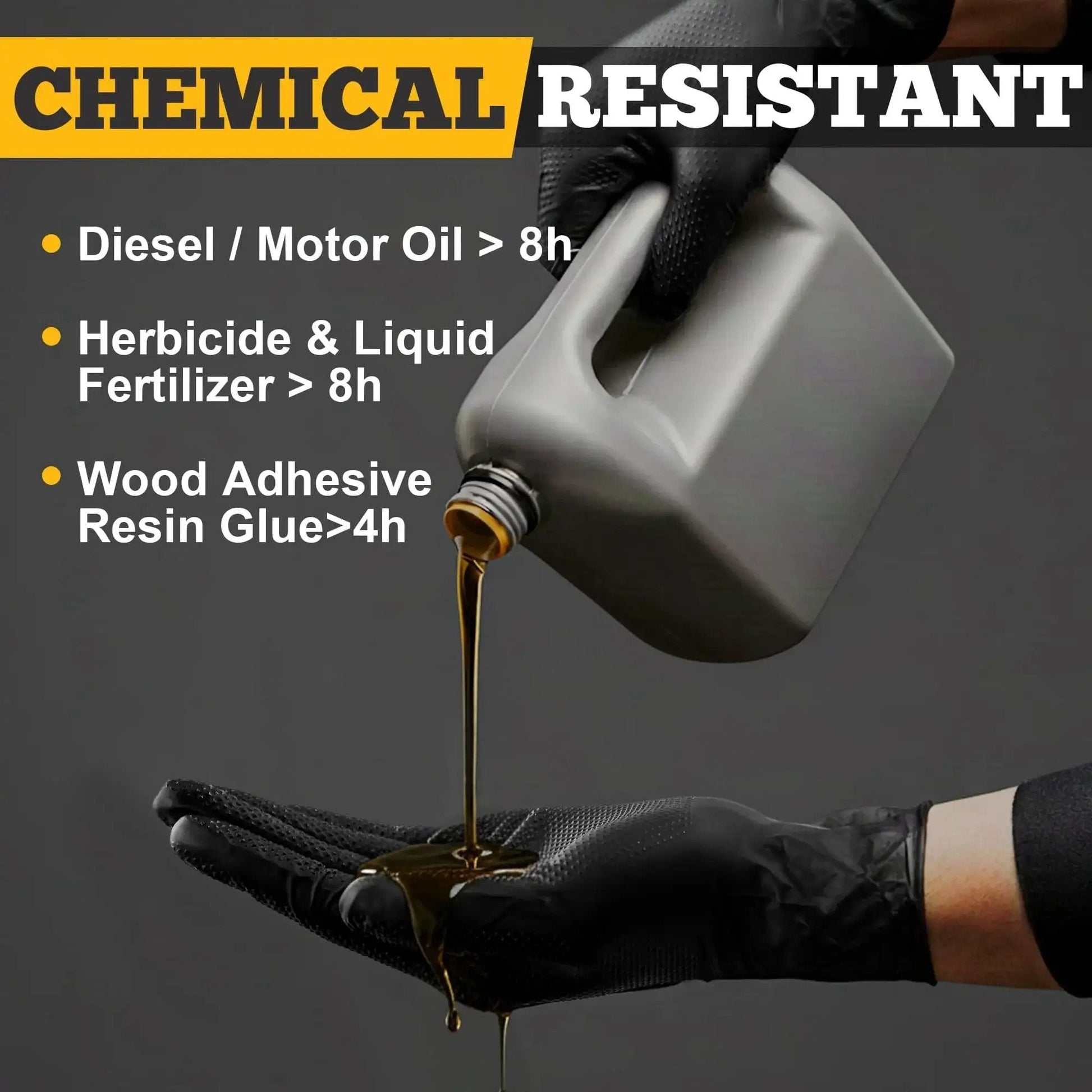 Heavy Duty Black Nitrile Gloves 8 Mil Diamond Texture Powder Free Food Safe 1000, pouring oil on gloves