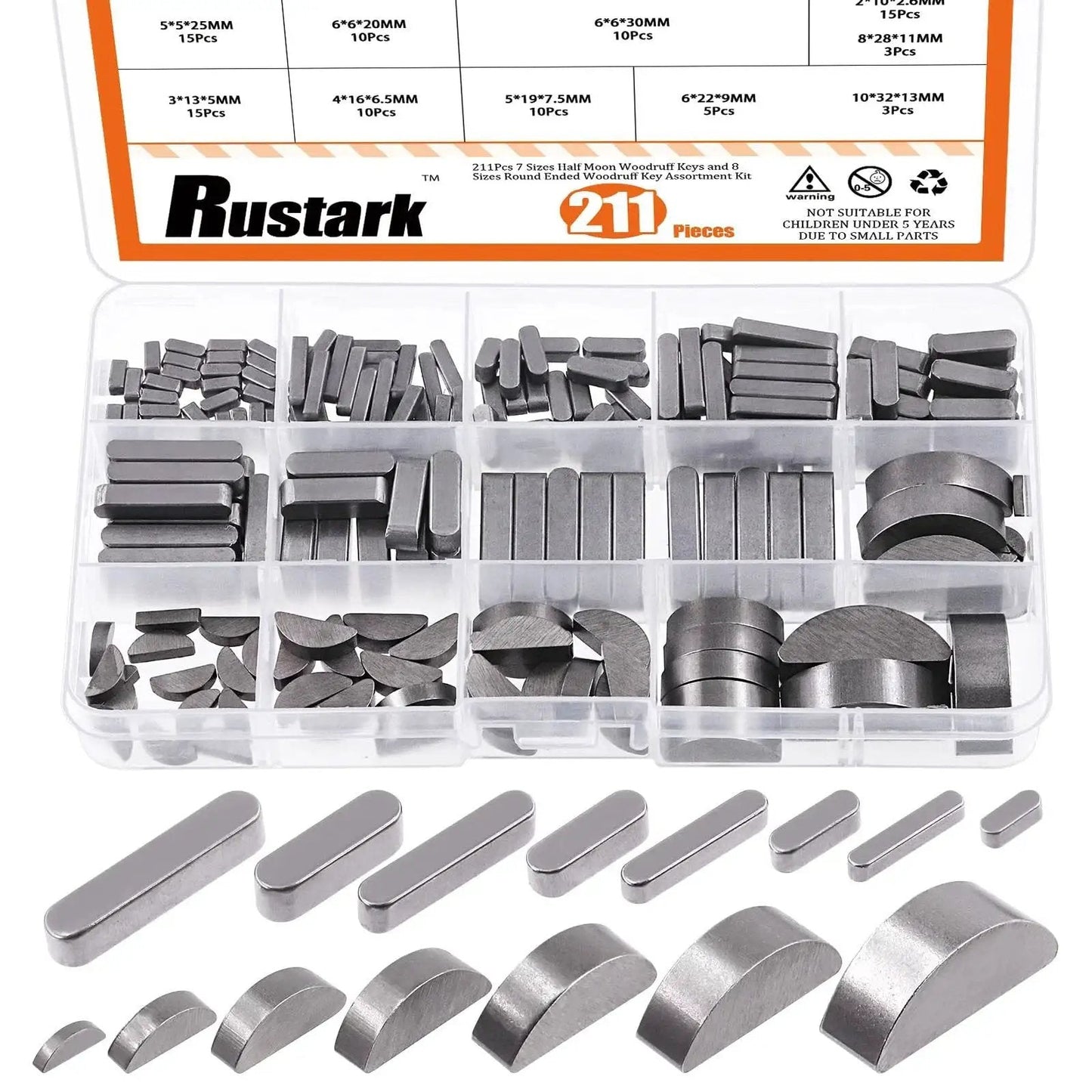 Pro Grade Industrial Key Stock And Woodruff Key Set With Round Ended Keys And Half Moon Feather Keys 211Pcs Metric Shaft Keys Kit