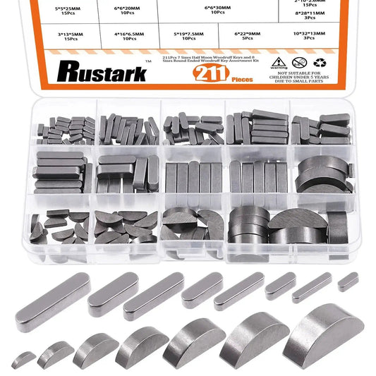 Pro Grade Industrial Key Stock And Woodruff Key Set With Round Ended Keys And Half Moon Feather Keys 211Pcs Metric Shaft Keys Kit