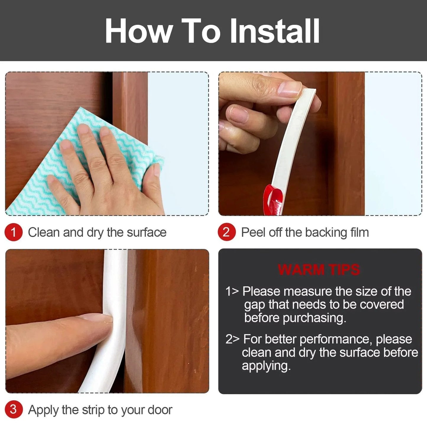How to install New Upgrade 19.7 Ft Silicone Door Weather Stripping Seal For Doors And Windows With Self Adhesive Multilayer Soundproof Chamber Design That Seals Large Gaps Cuts To Fit Easy To Install Durable Silicone Door Seal Strip