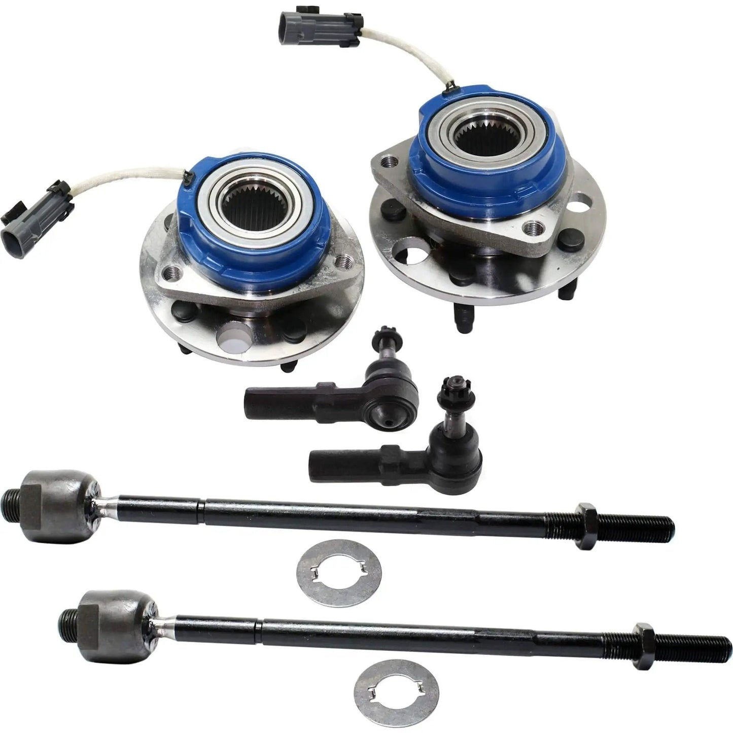 Wheel Hub Bearing Assembly Kit with Tie Rod Ends, Set of 6, Direct Fit Replacement for Buick LeSabre, Lucerne, Cadillac DTS, 5-lug ABS