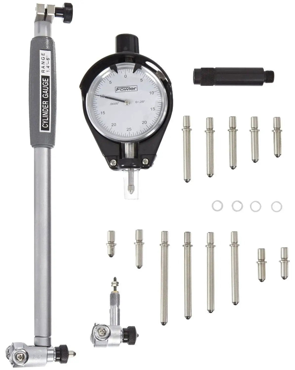 Extender Dial Bore Gage Kit With 1.4 To 6 Inch Measuring Range For Precise Hole Diameter Readings And Geometry Checks, Dial Indicator With 0.0005 Inch Graduations And 9.5 Inch Measuring Depth, Fowler