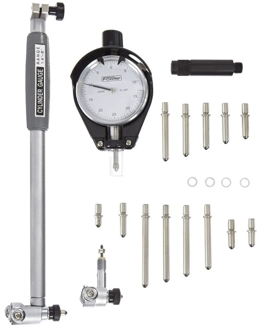 Extender Dial Bore Gage Kit With 1.4 To 6 Inch Measuring Range For Precise Hole Diameter Readings And Geometry Checks, Dial Indicator With 0.0005 Inch Graduations And 9.5 Inch Measuring Depth, Fowler