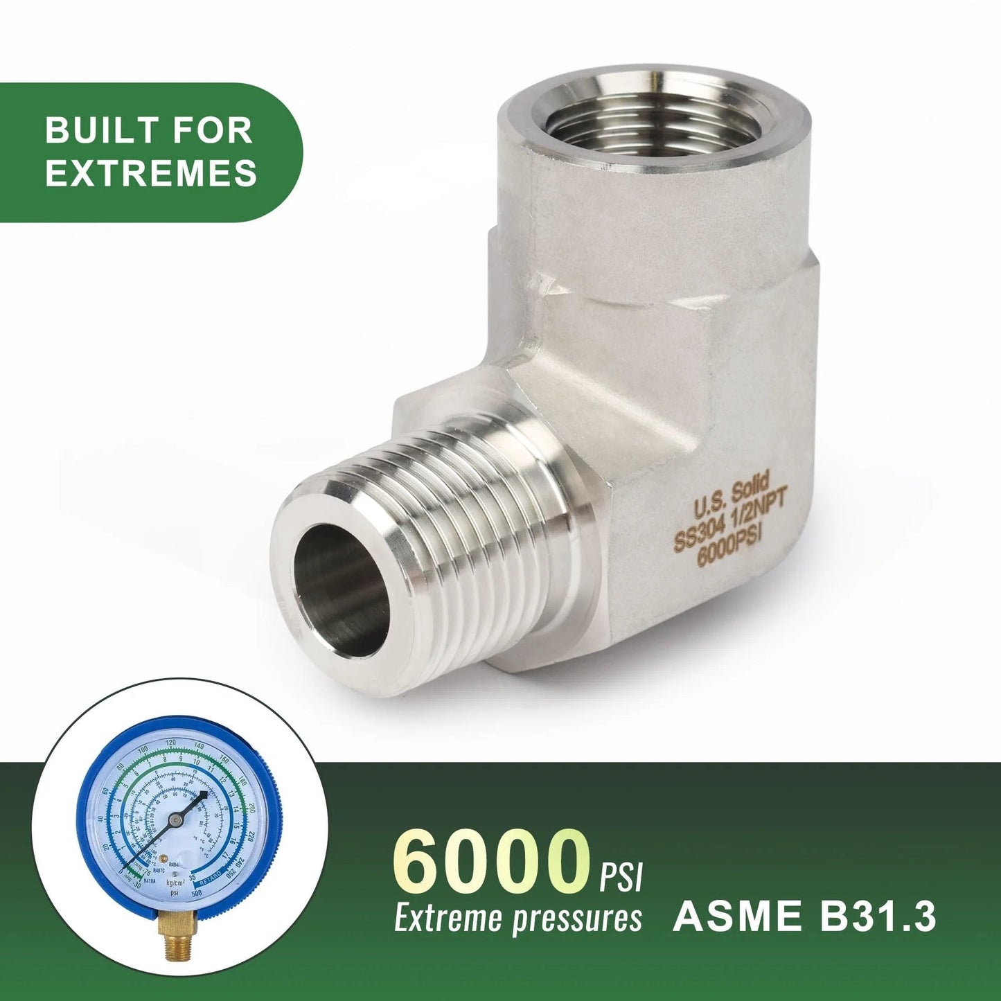 304 Stainless Steel High Pressure 6000 Psi Right Angle Street Elbow Pipe Fitting Male To Female Thread Barstock For Plumbing Industrial Job Sites For Heavy Duty Use