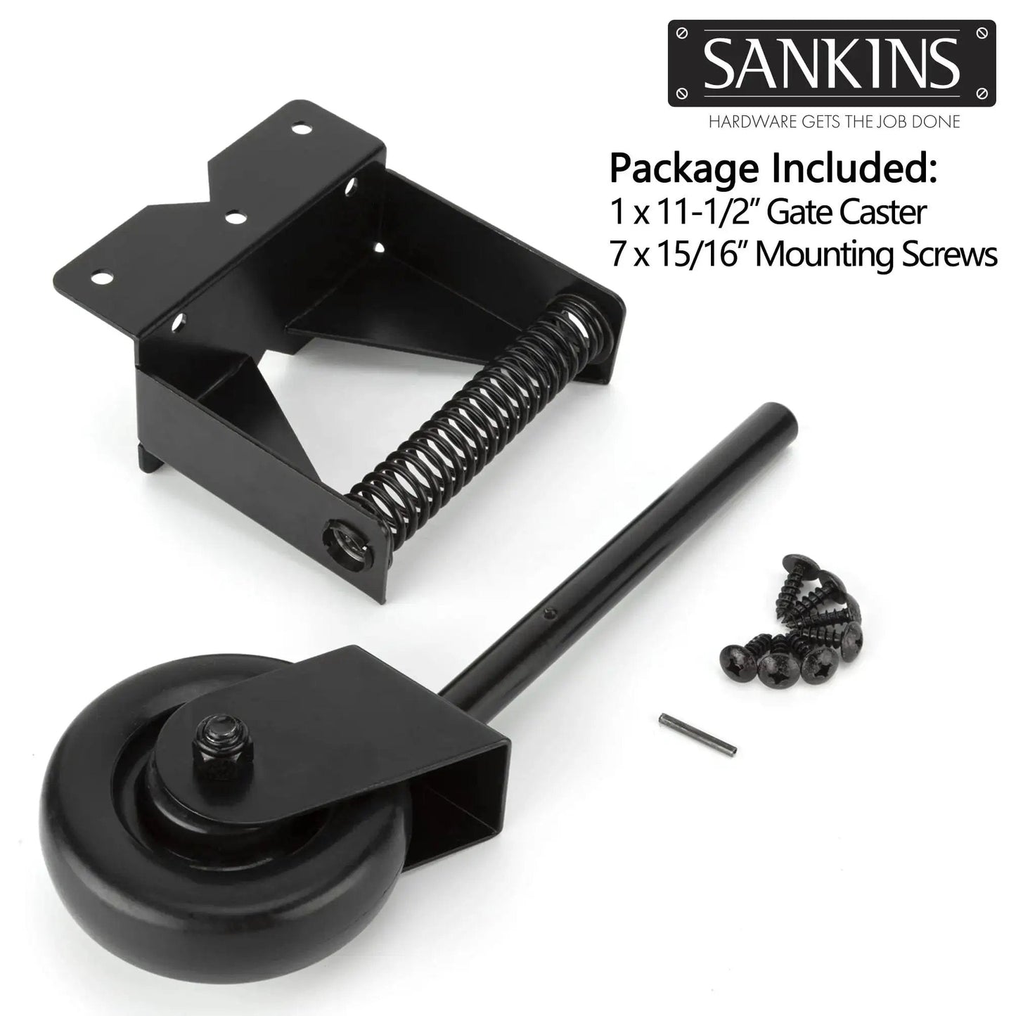 Spring Loaded Gate Caster For Wooden Gates And PVC Fences With 4 Inch Wheel, Heavy Duty Gate Wheel Caster parts and screws included.