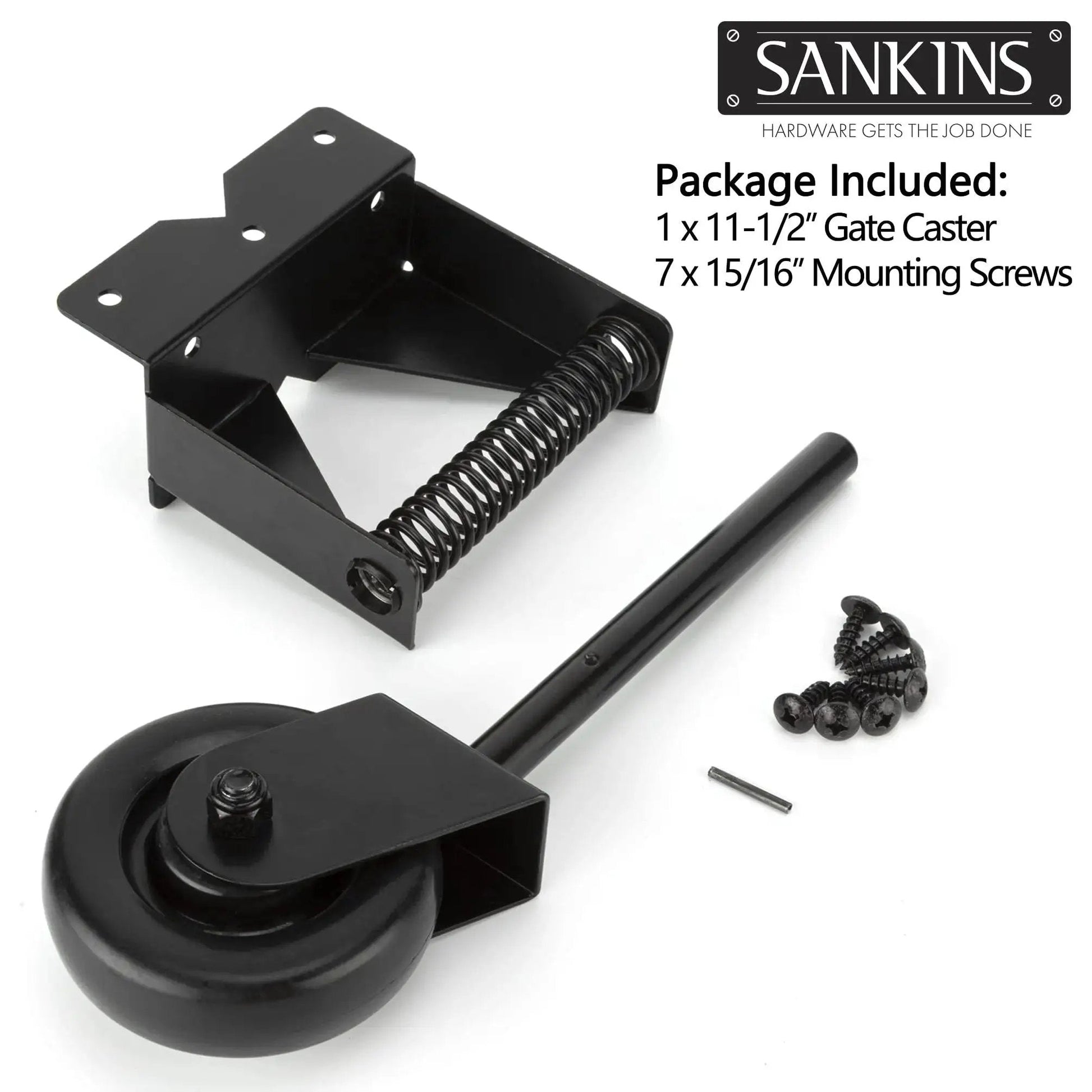 Spring Loaded Gate Caster For Wooden Gates And PVC Fences With 4 Inch Wheel, Heavy Duty Gate Wheel Caster parts and screws included.