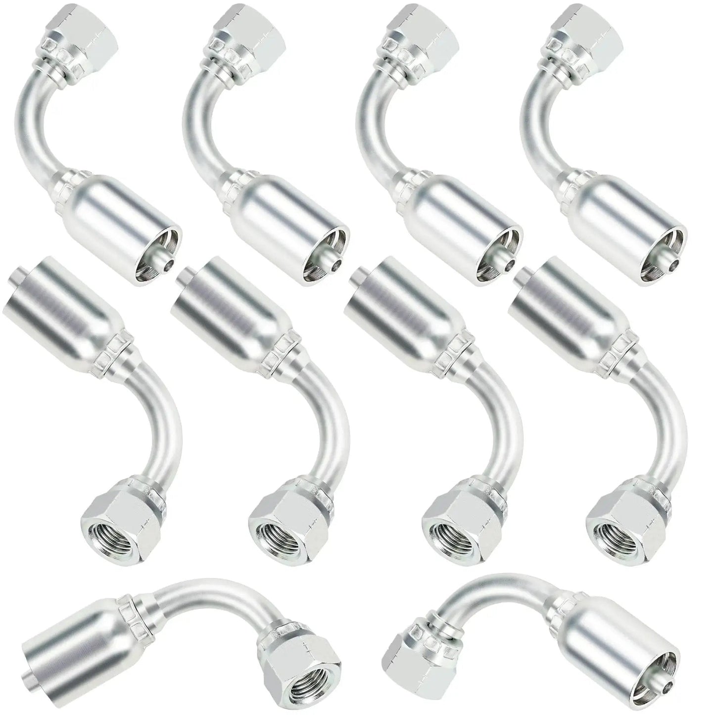 Quarter Inch Hydraulic Fittings 90 Degree JIC Hose Crimp Kit, female JIC 37 degree swivel ends, 10 piece set by ANCIMOON