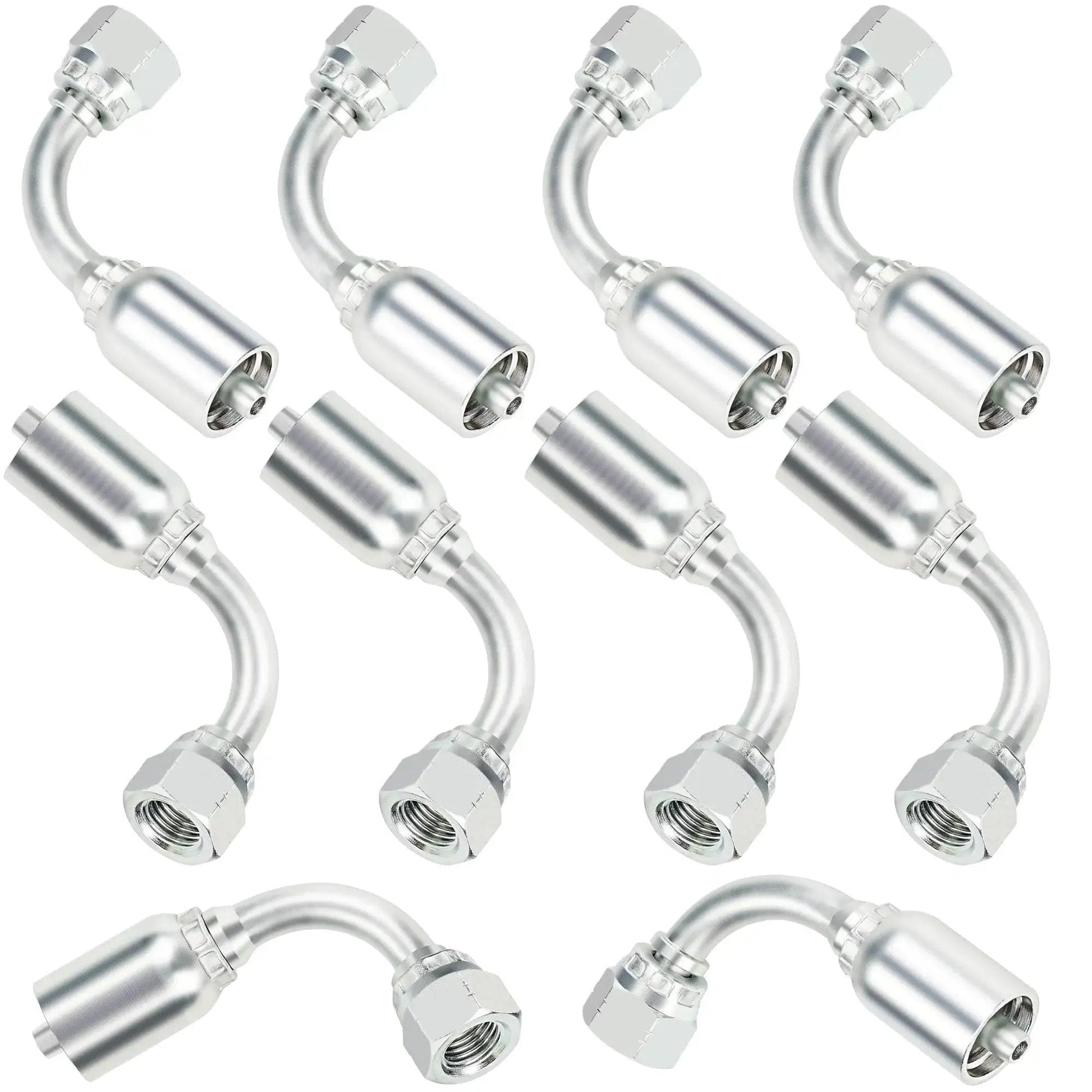 Quarter Inch Hydraulic Fittings 90 Degree JIC Hose Crimp Kit, female JIC 37 degree swivel ends, 10 piece set by ANCIMOON
