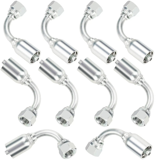 Quarter Inch Hydraulic Fittings 90 Degree JIC Hose Crimp Kit, female JIC 37 degree swivel ends, 10 piece set by ANCIMOON