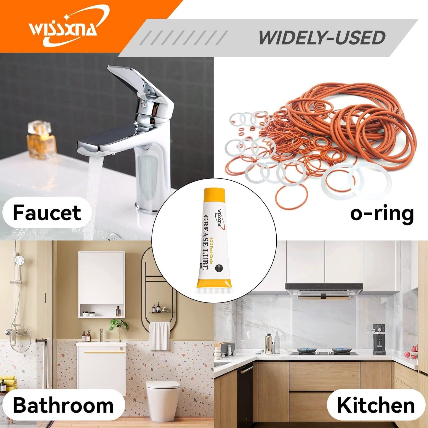 Food Grade Silicone Grease For Sanitary Machines And Food Processing Equipment Prevents Valves And O Rings From Sticking Pro Grade Lube Wissxna Dual Tube 20 Gram Pack with faucet and O-rings illustration