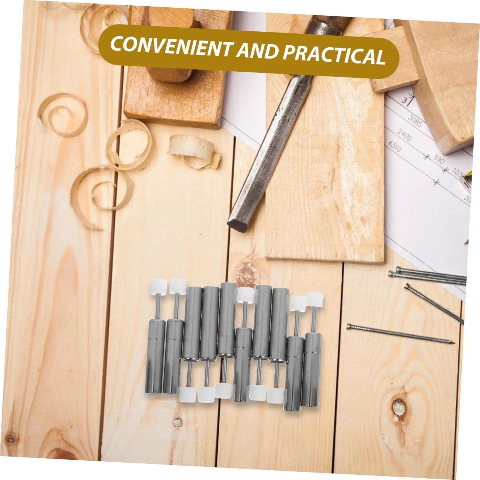 10 Pcs Soft Close Cabinet Dampers Kit For Quiet Smooth No Slam Closing Hydraulic Silent Buffer For Kitchen Cabinets And Furniture Easy Install Reliable Damping Cabinet Door Closers Upgrade Your Hardware on wooden background with tools.