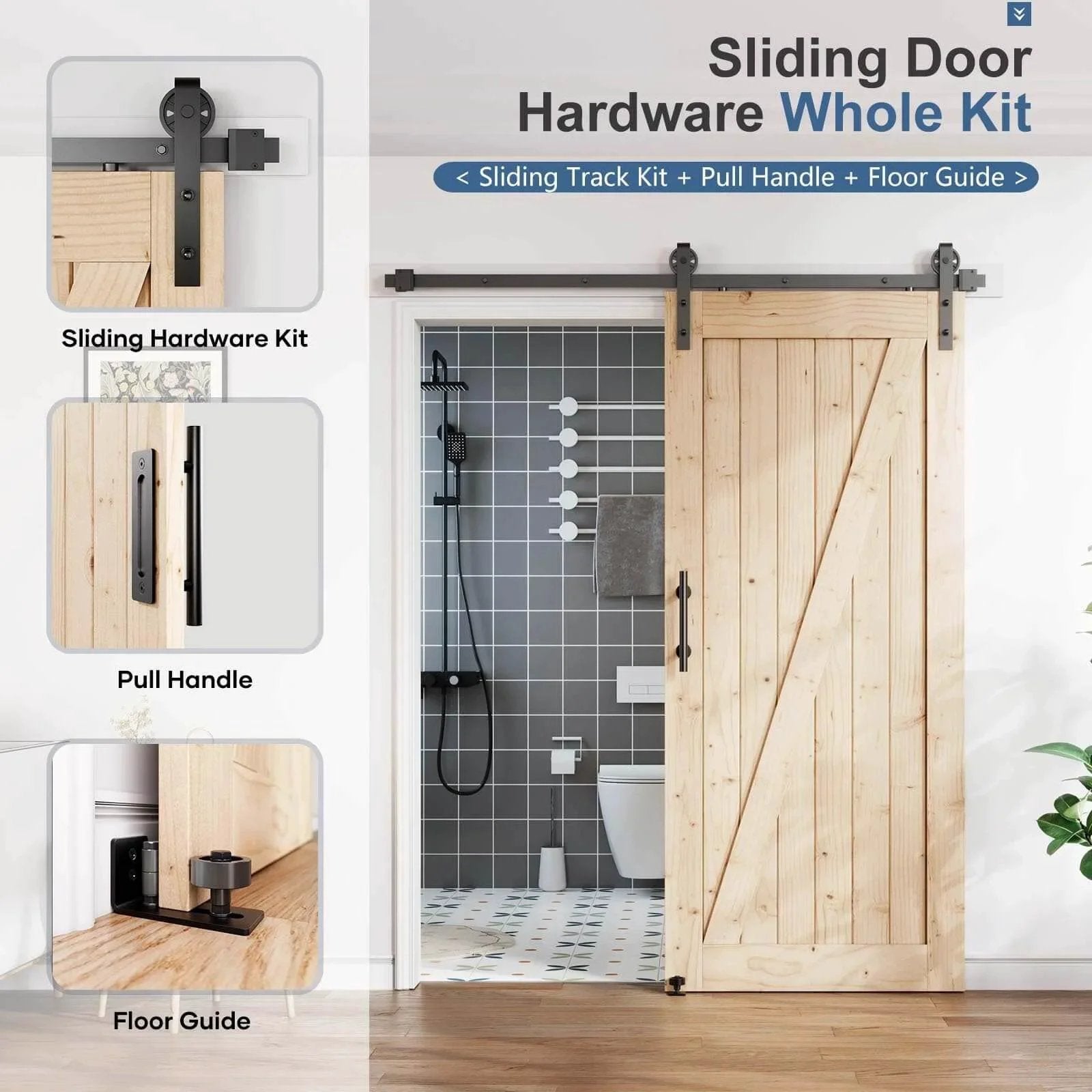 EaseLife Six Point Six Feet Sliding Barn Door Hardware Track Kit And Handle With Industrial Spoke Wheel Pulley Wall Mount