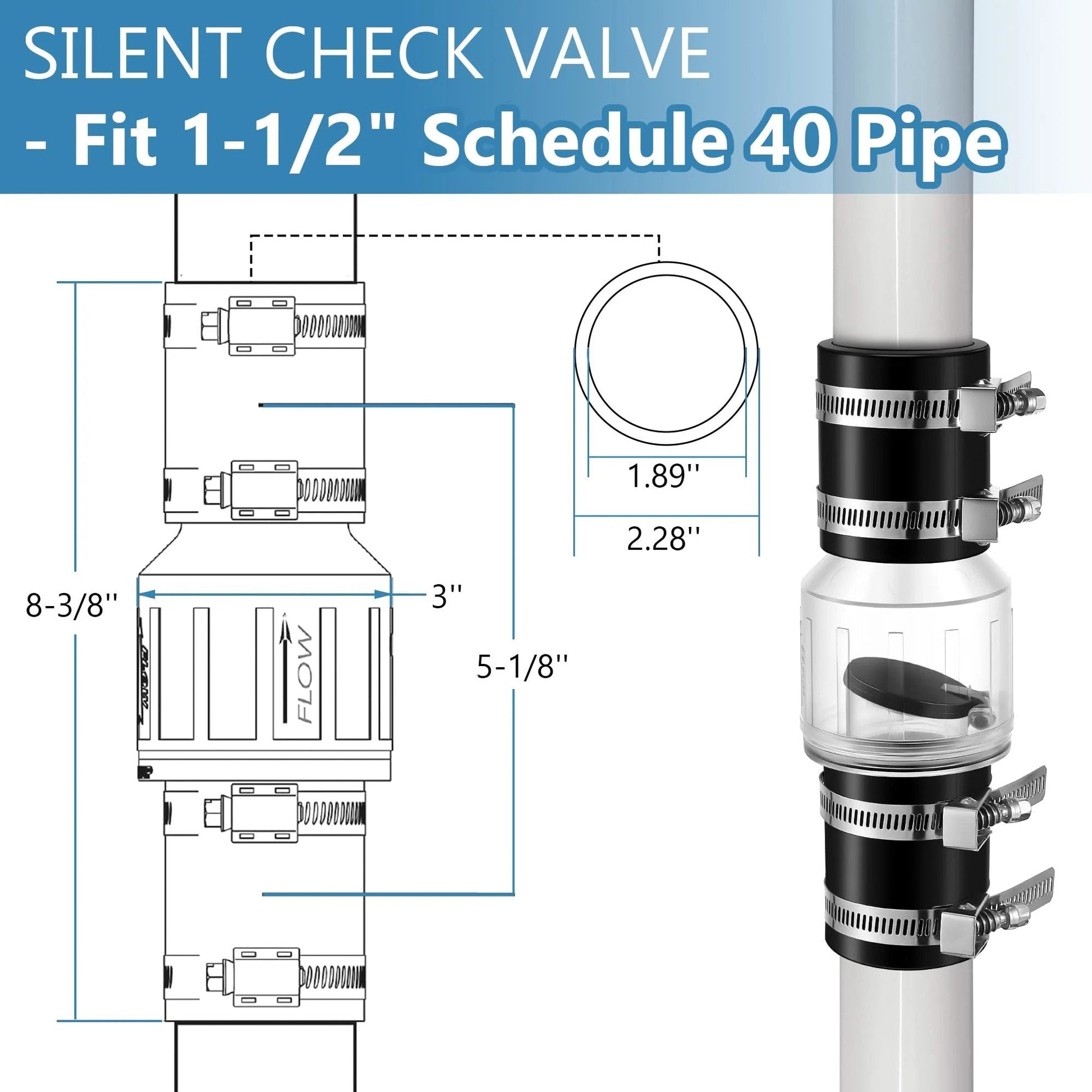 Quiet Spring Loaded Sump Pump Check Valve With Flapper For Backflow Prevention Keeps Your System Quiet 1-1/2 Inch Pipe