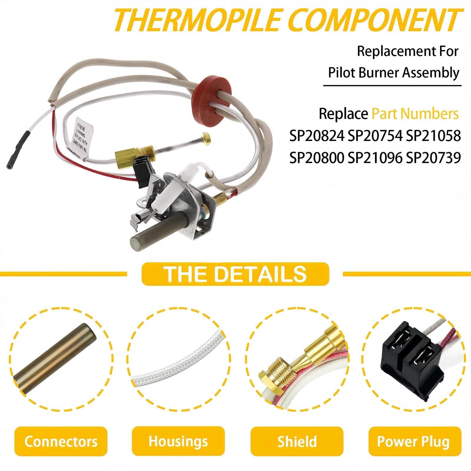 Plug And Play Thermopile Sensor Component For Pilot Burner Assembly Replacement Water Heater 750mV SP20824 SP21058 SP20800