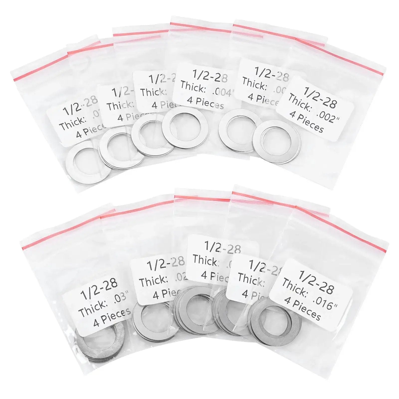 Barrel Shim Kit 1/2x28 For Muzzle Brake Alignment 5.56mm.223 with 44 stainless shims in various thicknesses